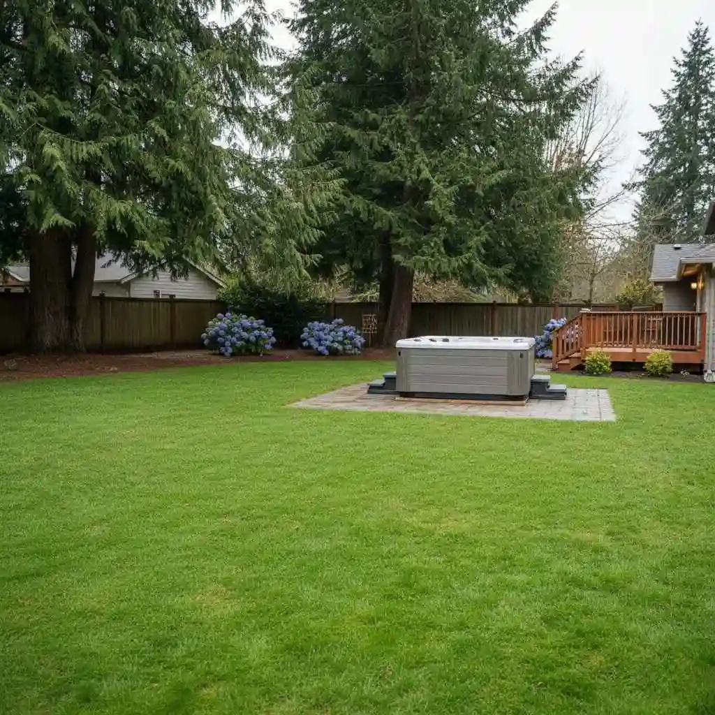 Beautiful backyard with spa repositioned and lawn intact
