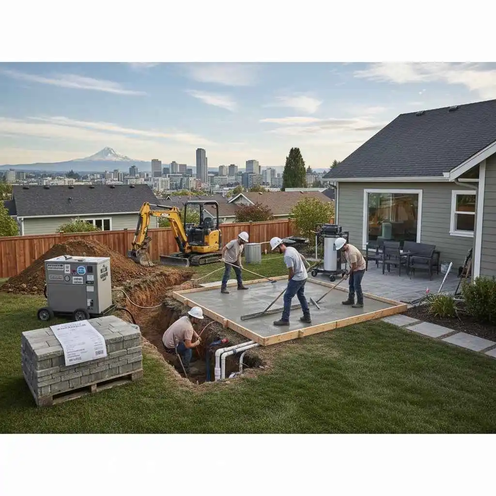 Concrete pad prepared for spa installation