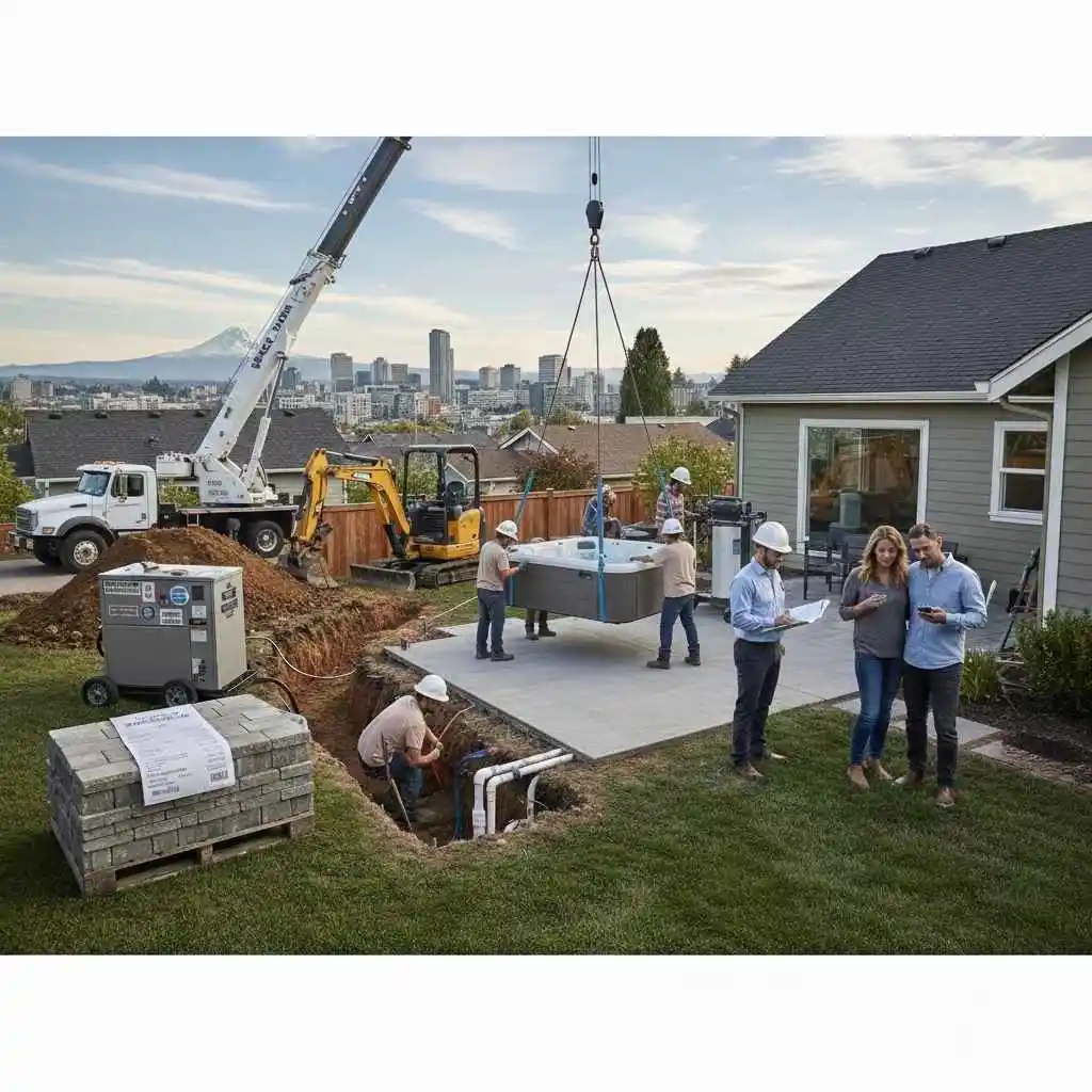 Spa delivery using professional lifting equipment