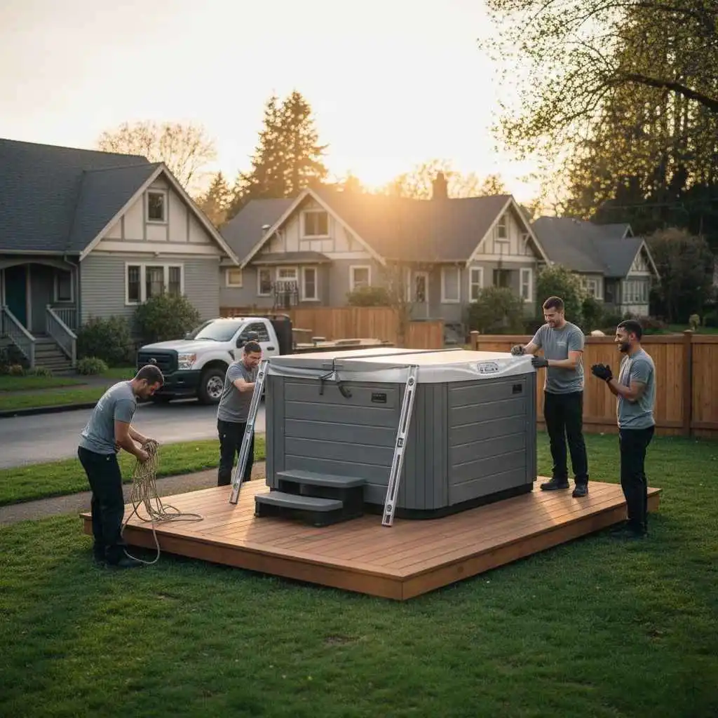  Spa installed and leveled at a new Portland home