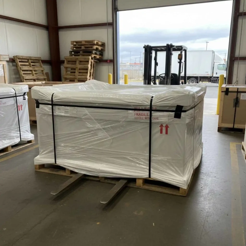 Wrapped spa ready for transport