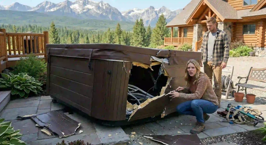 cracked spa shell caused by improper moving.