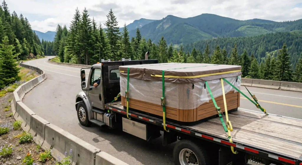 hot tub being safely transported