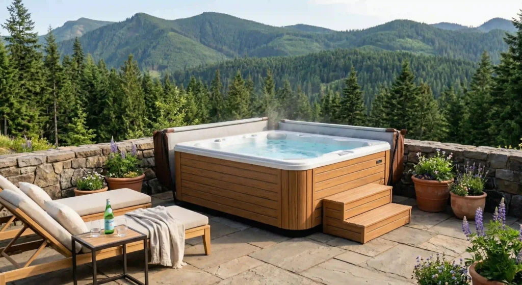 perfectly placed hot tub on patio