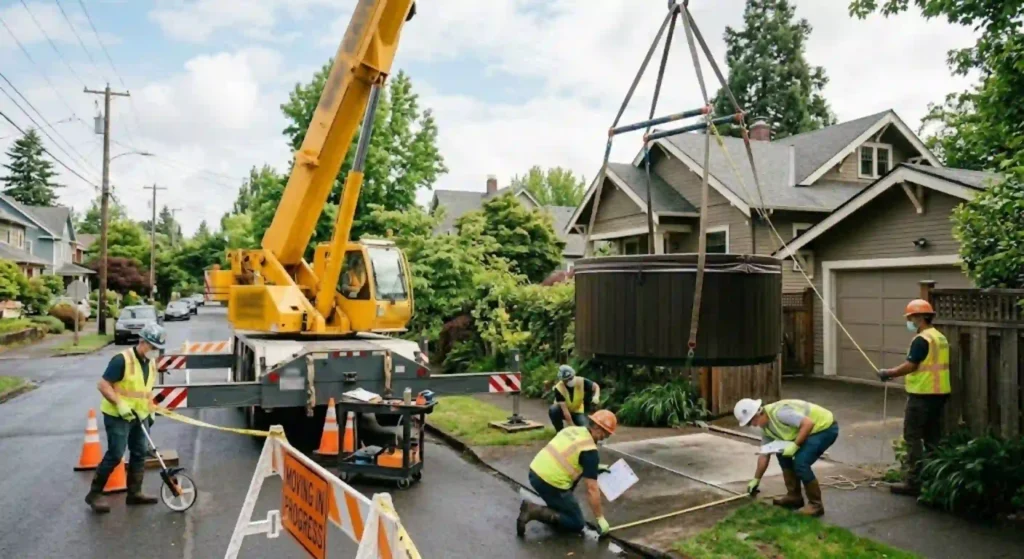 team measuring spa access route