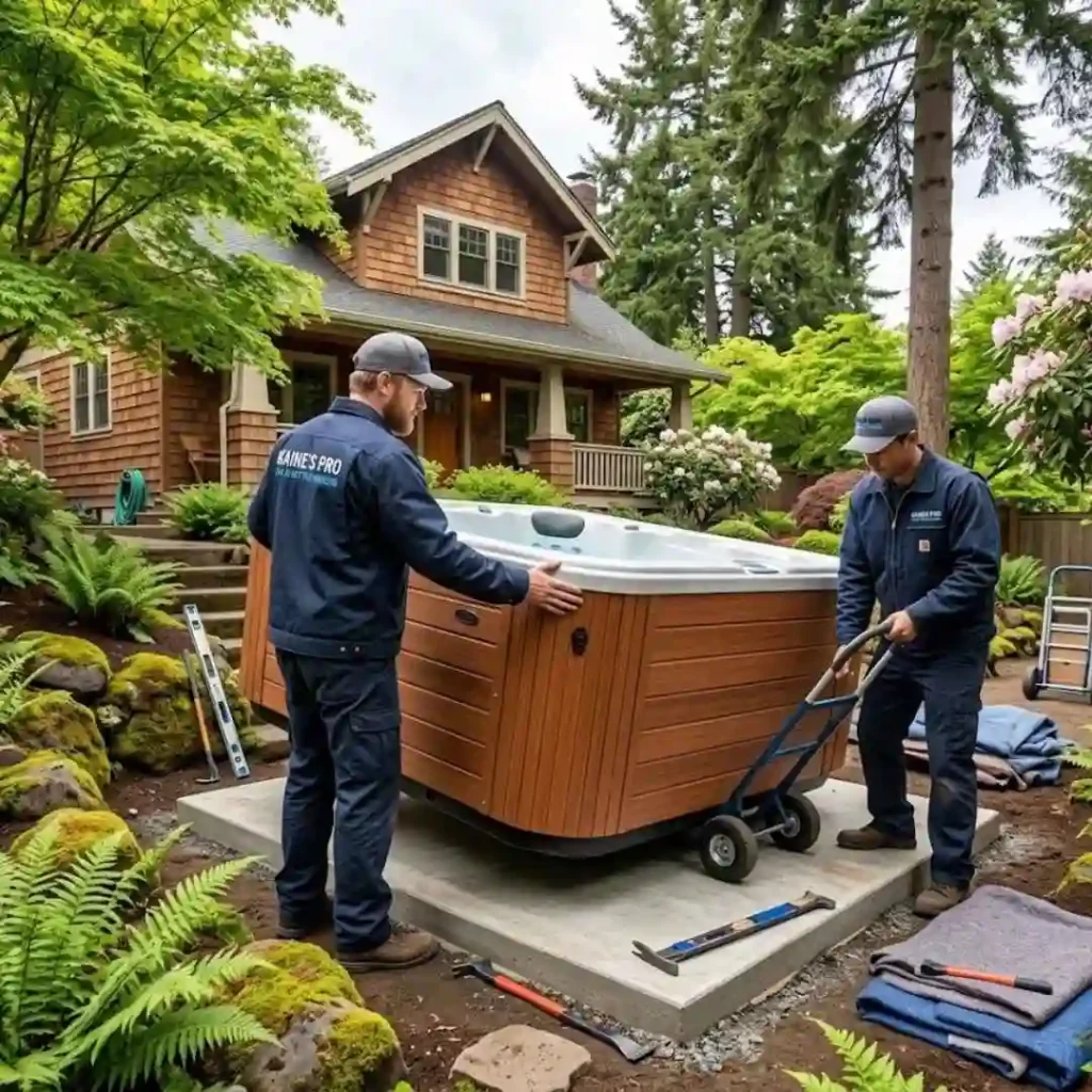 Residential hot tub setup in Portland backyard with proper alignment