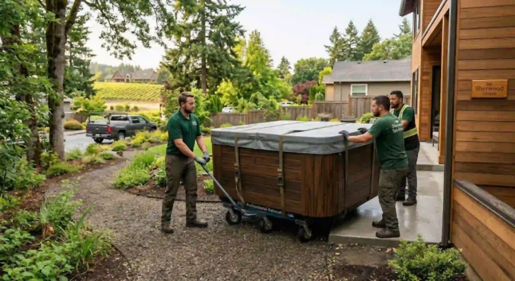 Professional hot tub movers relocating spa in Sherwood Oregon