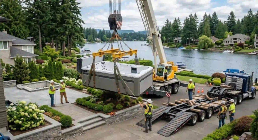 Specialized equipment moving swim spa safely