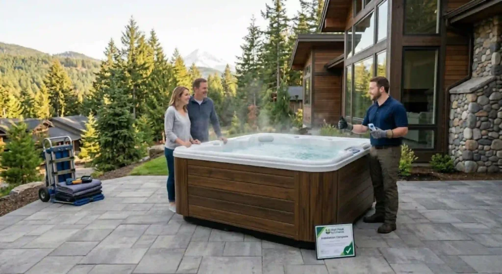 Successfully installed hot tub after professional relocation service